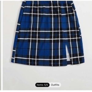 Blue and black plaid mini skirt, school girl style